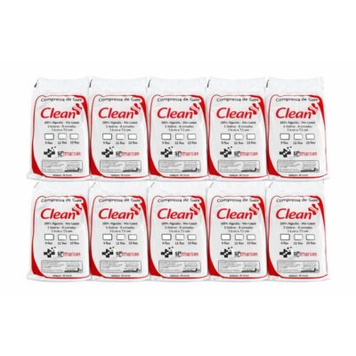 Kit 10 Pacotes Compressa  Gaze Economic Clean 7,5x7,5 9 Fios