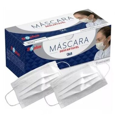Kit 250 Máscaras Ssplus Tripla com Elástico TNT Branca
