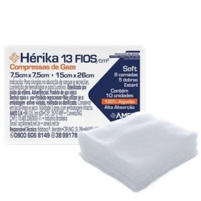 Compressa de Gaze Estéril 7,5x7,5 de 13F | 10un - HÉRIKA