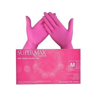 Luva Nitrilica Pink (Sem Talco) com 100un | Tamanho M - SUPERMAX