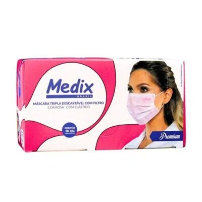 Máscara Descartável Tripla Com Elástico (Rosa) | 50un - MEDIX