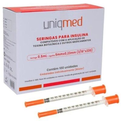 100 Seringas Uniqmed Para Botox e Insulina 0,5ml 32g 5x0,23