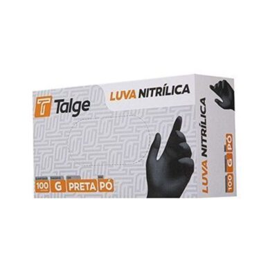 Luva Nitrilica Preta (Sem Talco) com 100un | Tamanho G - TALGE